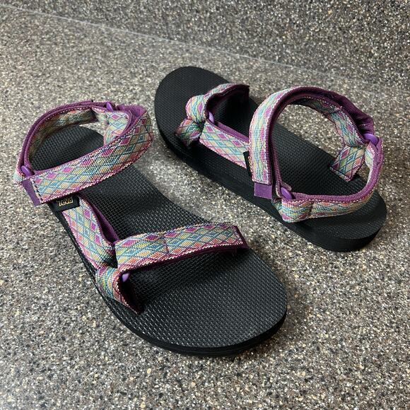 Teva Sandals Women's Sz 9 Original Hiking Sport Strappy Purple Multi Hook & Loop - Picture 1 of 11